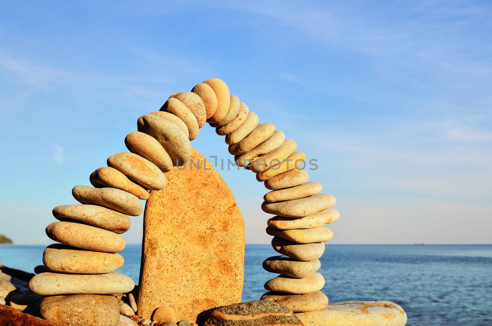 Stones laid out in the form of a arch on the sea coast