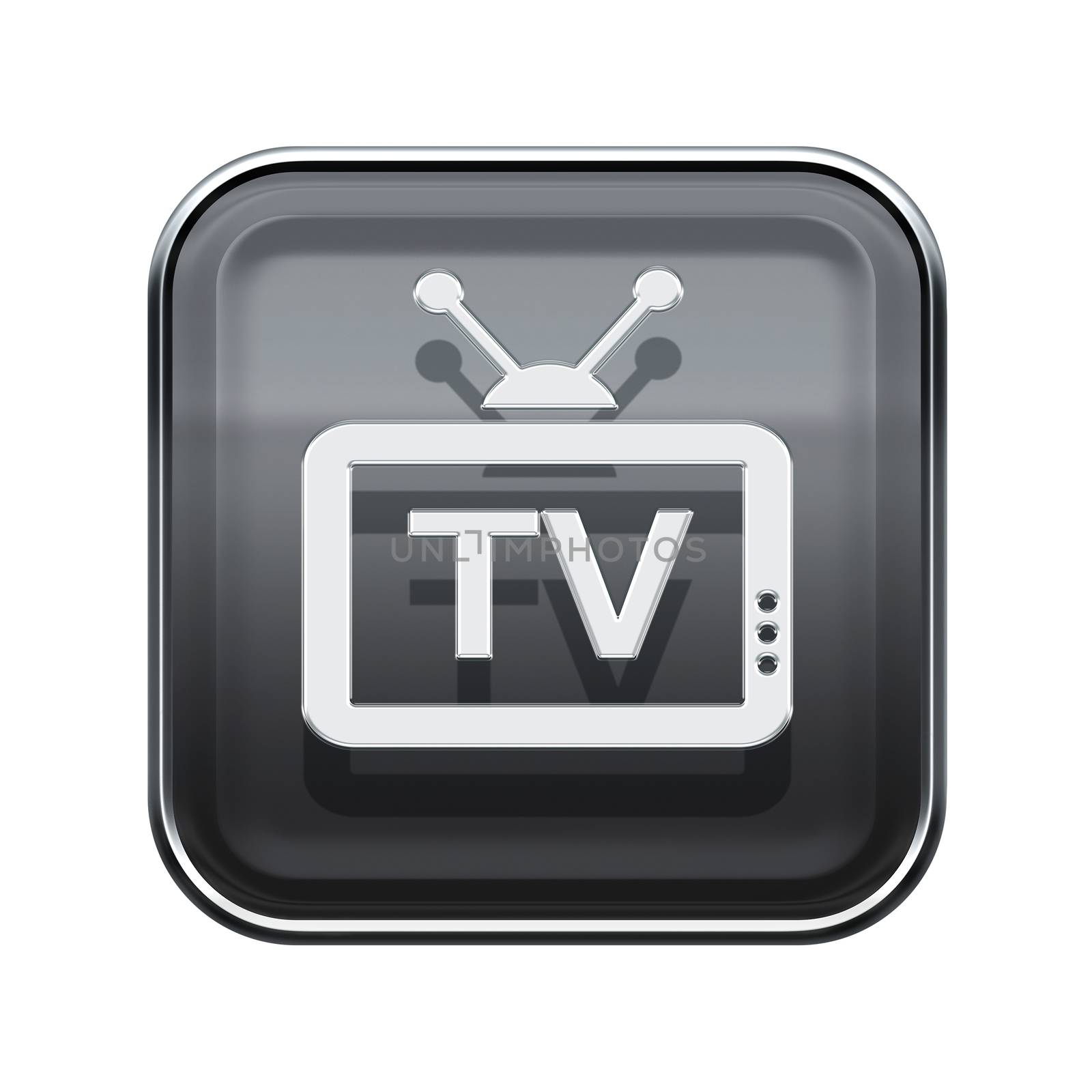 TV icon glossy grey, isolated on white background