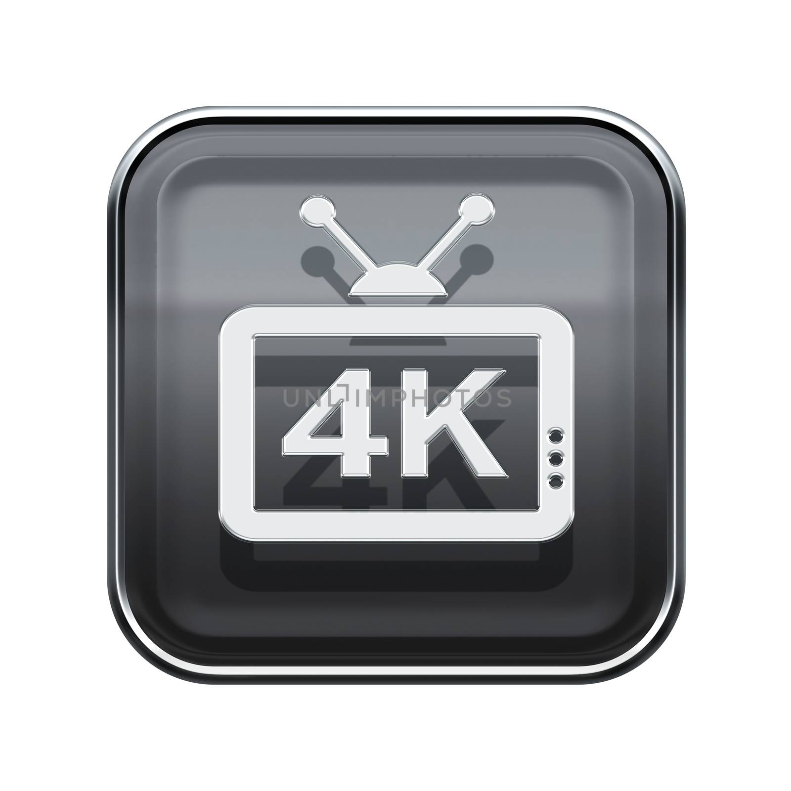 4K icon glossy grey, isolated on white background