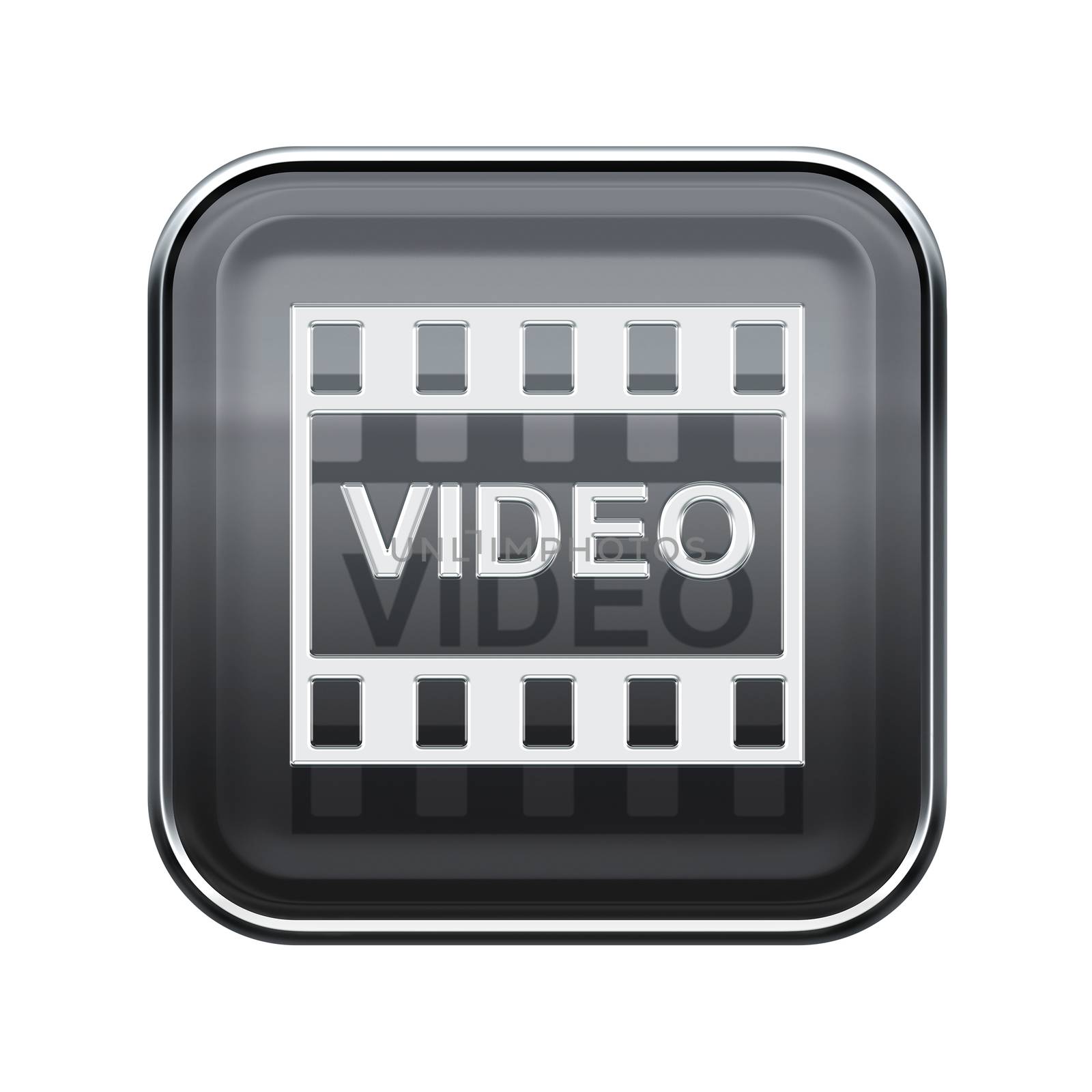 Video icon glossy grey, isolated on white background