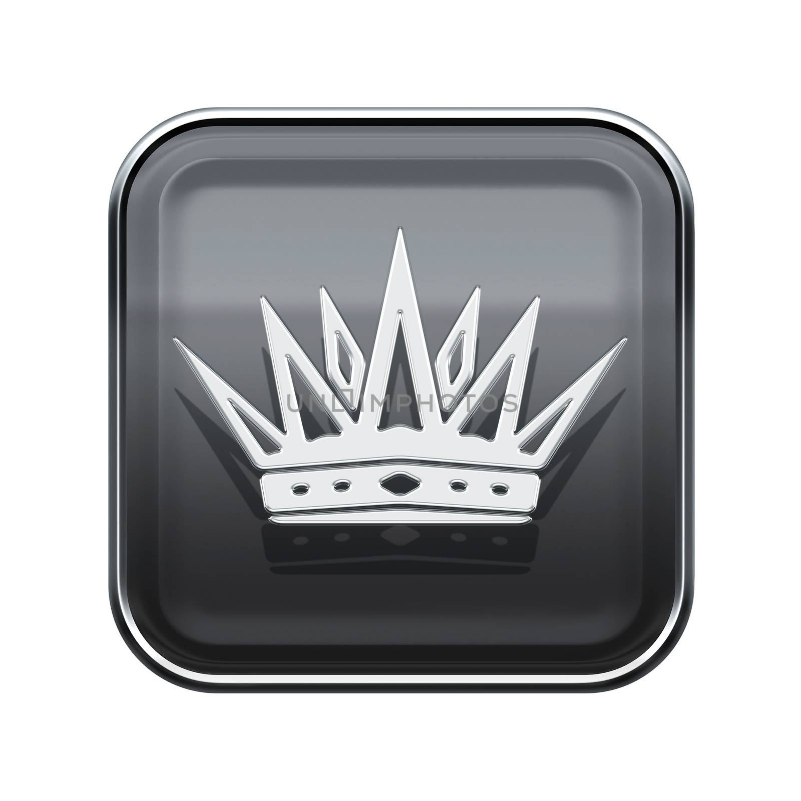 Crown icon glossy grey, isolated on white background