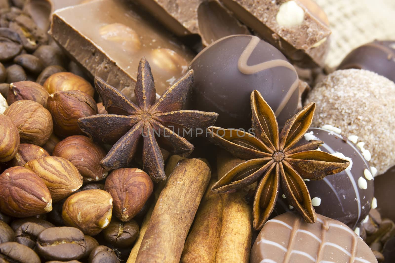 chocolate, coffee, spices and nuts by miradrozdowski