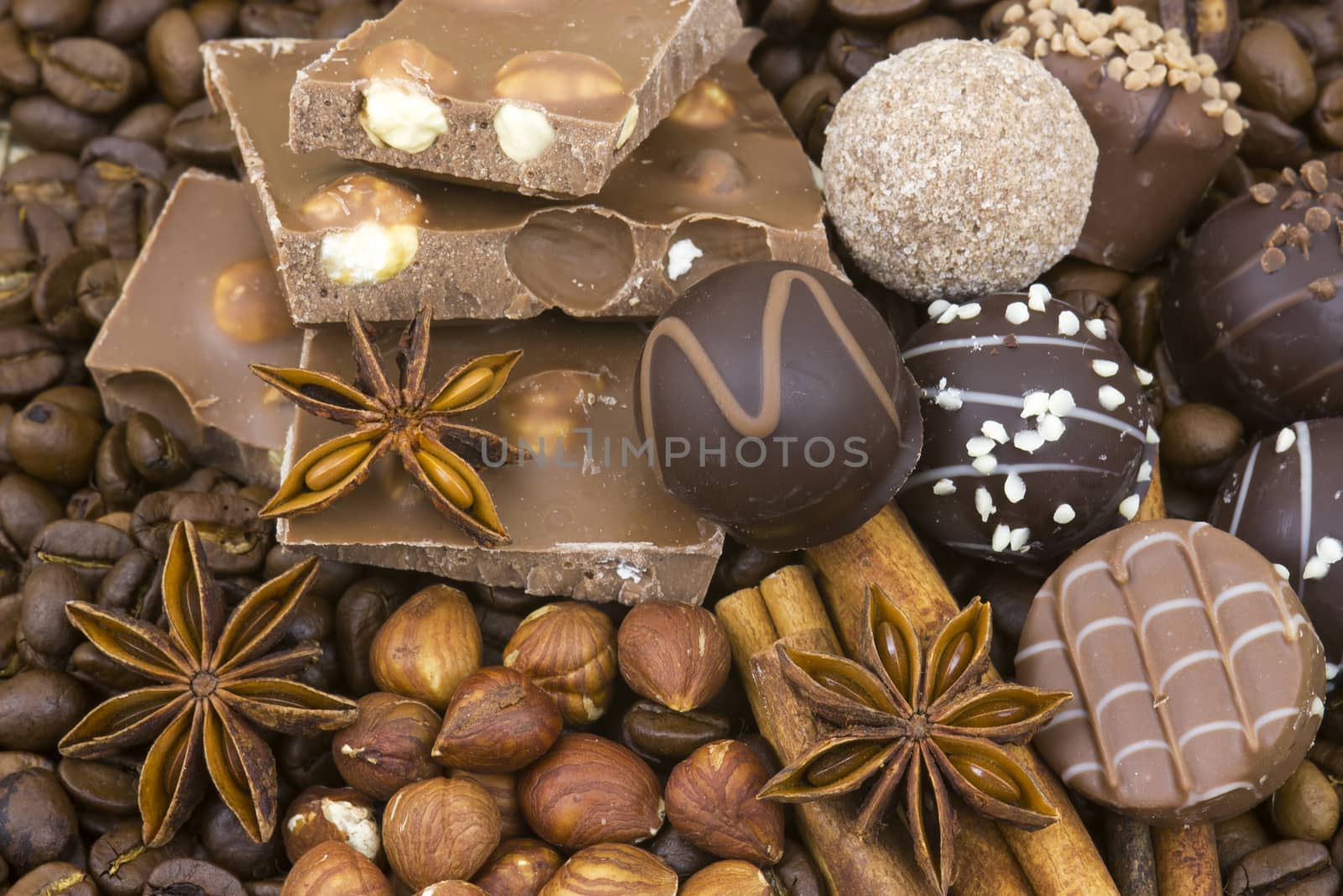 chocolate, coffee, spices and nuts by miradrozdowski