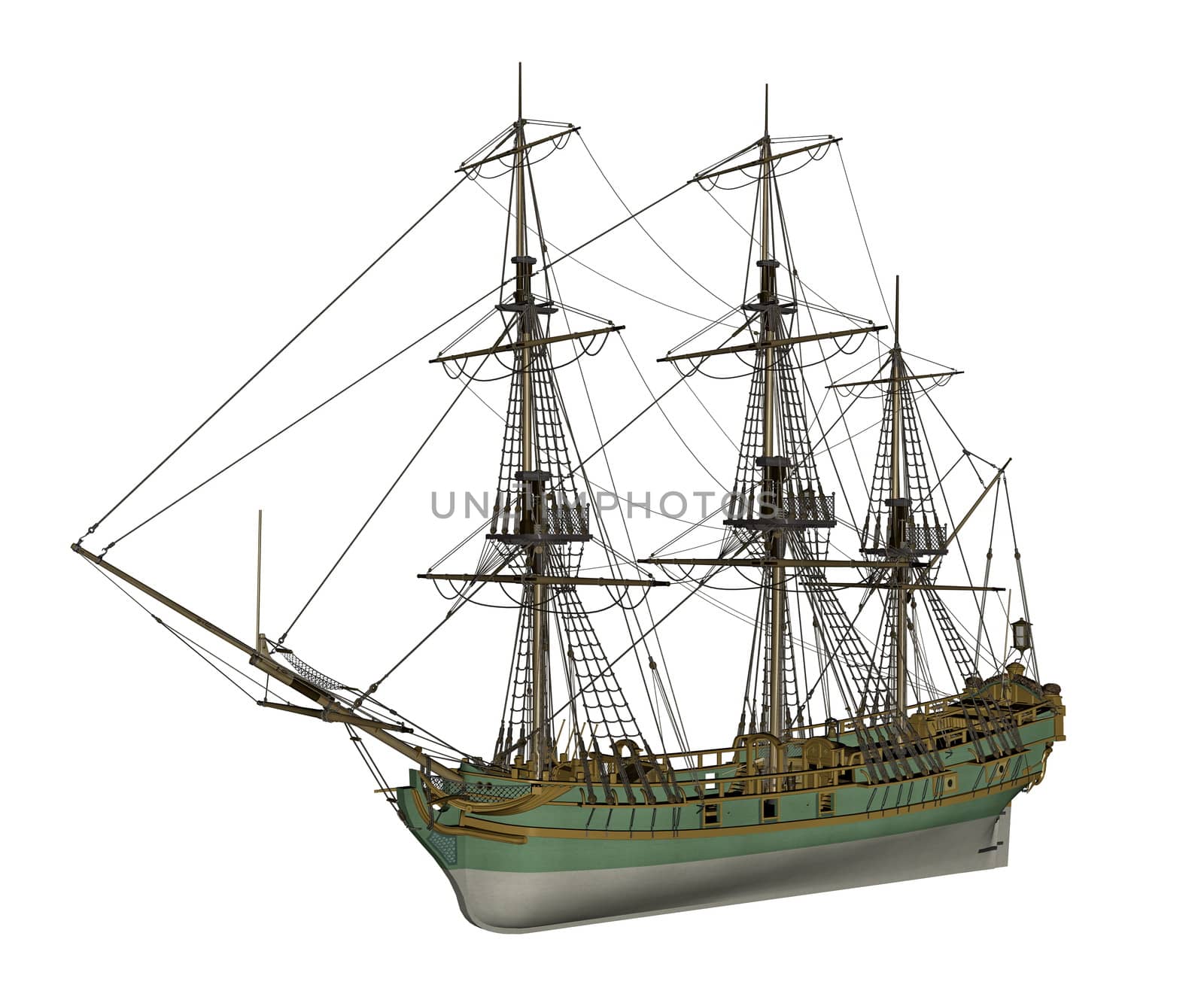 Beautiful detailed old Aurora slave ship isolated in white background - 3D render