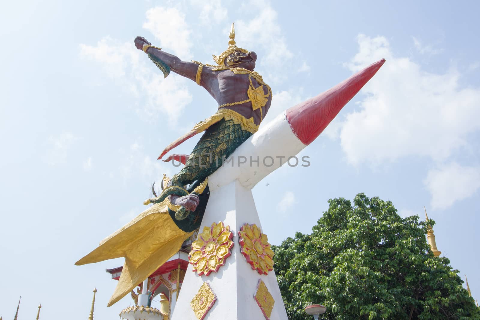 god of bird on rocket, statue in temple of thailand  by a3701027