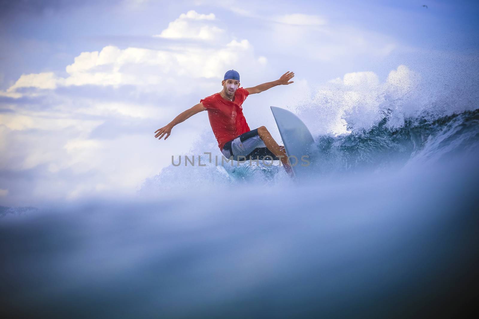 Surfer on Amazing Blue Wave by truphoto