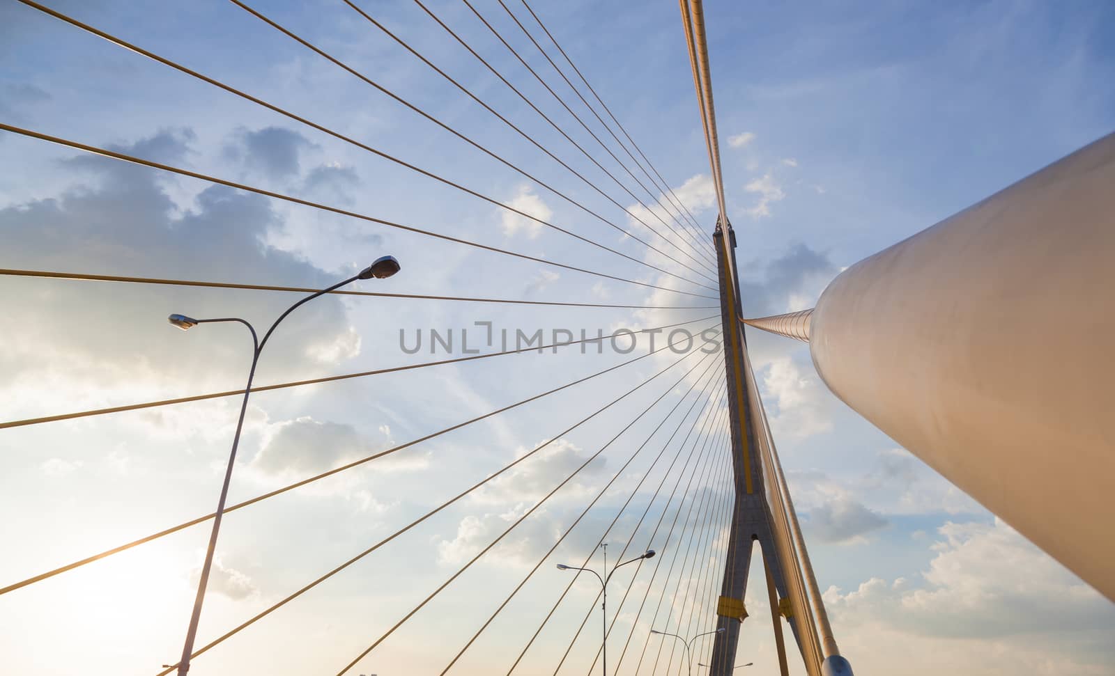 Rama VIII Bridge During the evening. Sunny and clear skies in the evening sun began to darken.