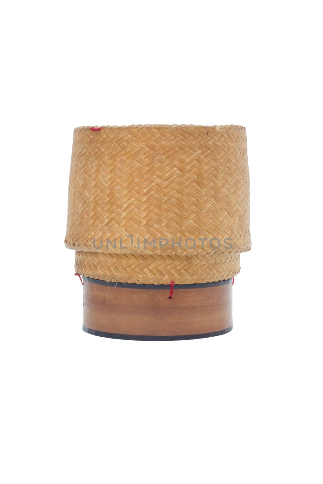 Bamboo wooden rice box in thailand, isolated on white background
