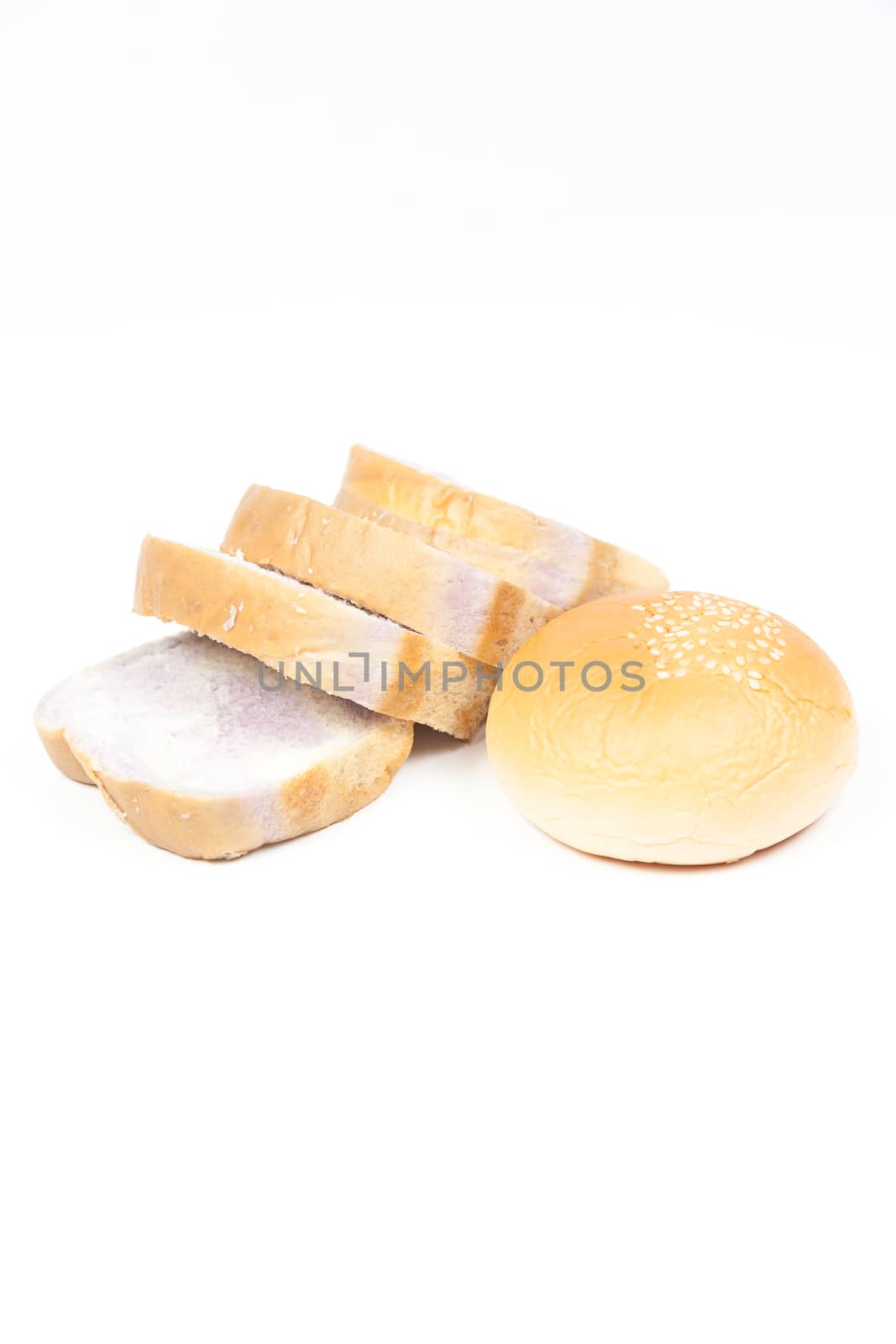 Bread isolated on white background. With both types of circular and rectangular plate. Placed neatly on white isolated.