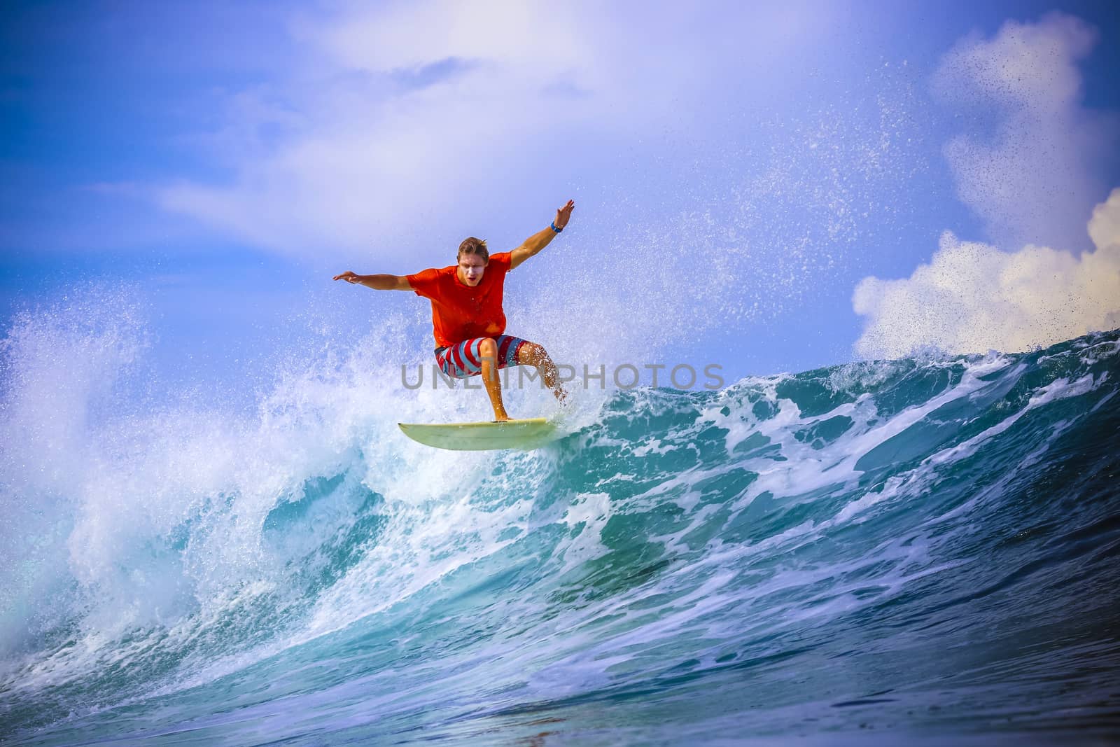 Surfer on Amazing Blue Wave by truphoto