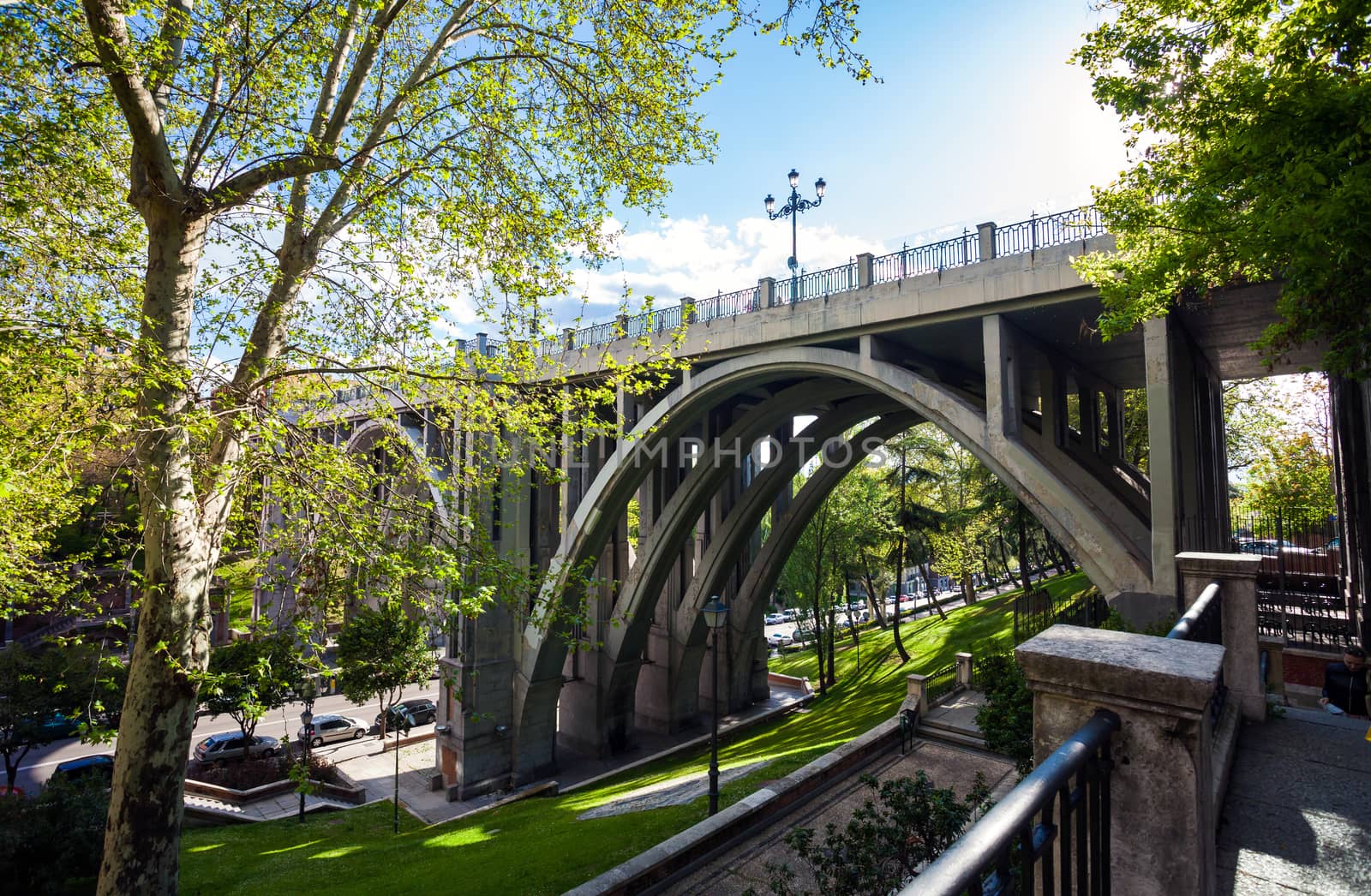 Madrid, Spain - May 6, 2012: Segovia Viaduct on spring in the city of Madrid, Spain