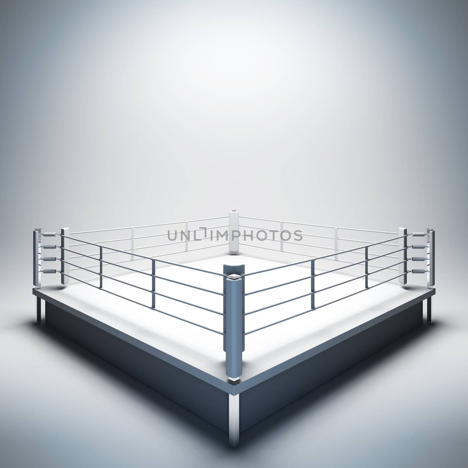 3d render illustration blank template layout of empty white boxing ring. Empty copy space to place your text, object, logo or photo boxers.