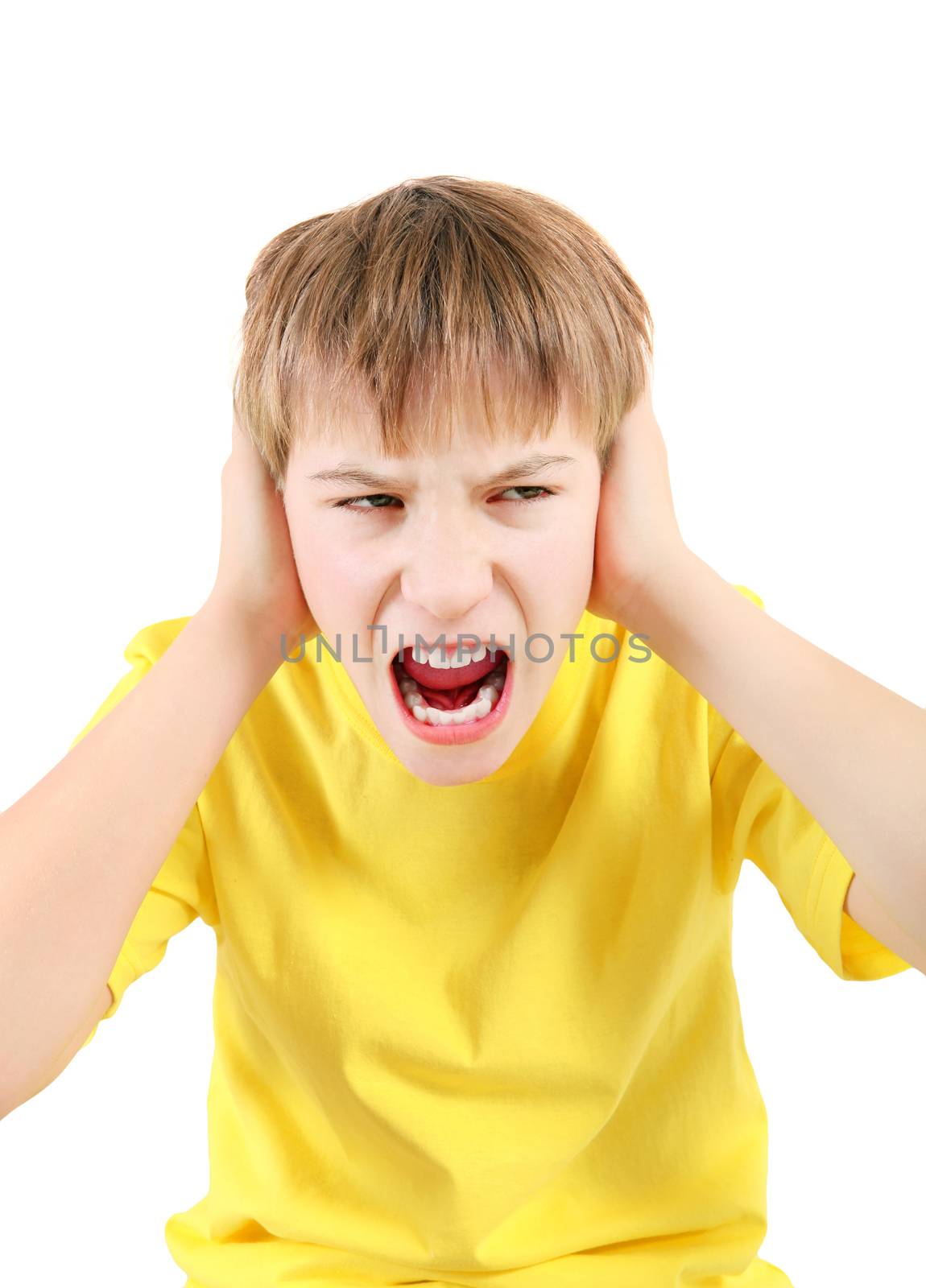 Displeased Teenager on the White Background