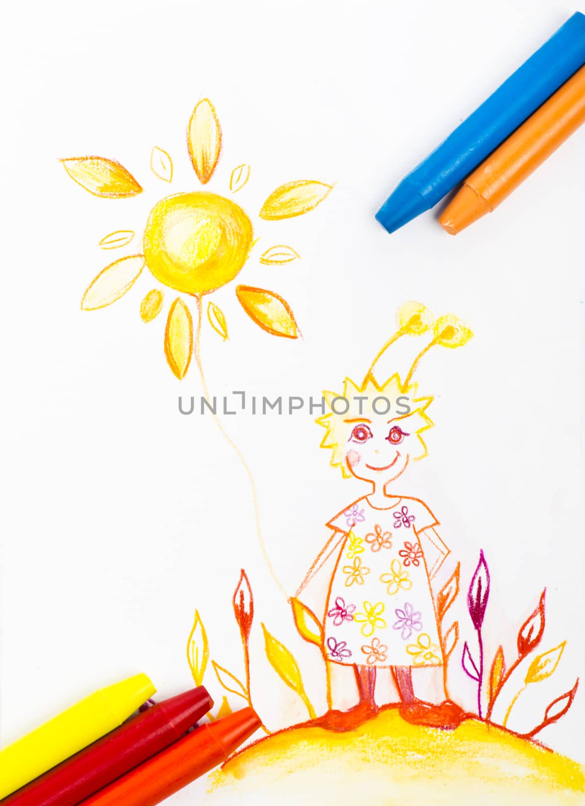 Kiddie style crayon drawing postcard with fresh colours by marius_dragne