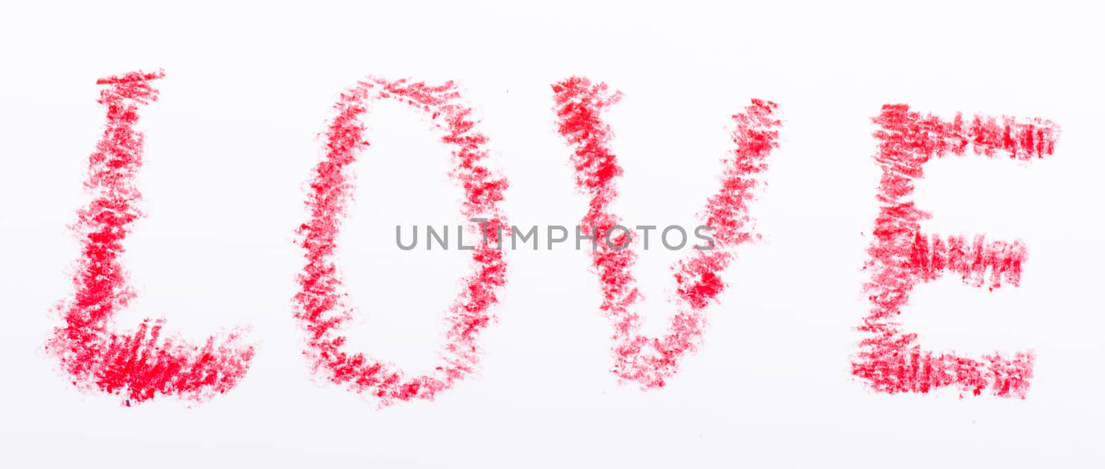 Pencil drawn love word with red 