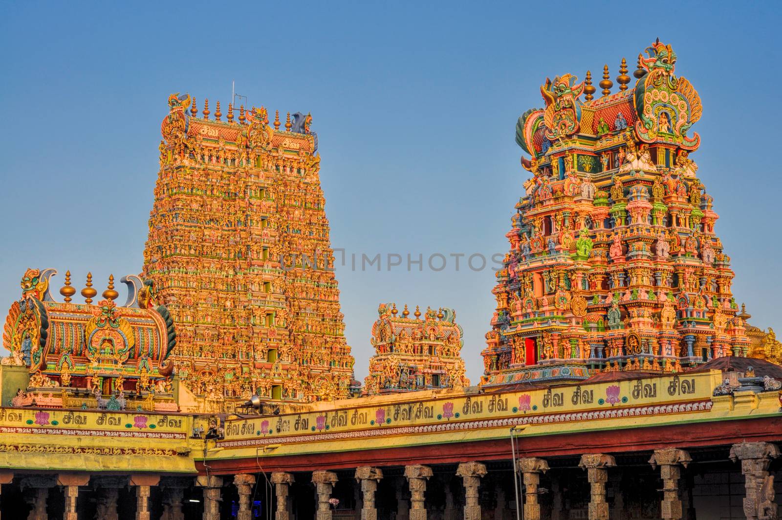 Beautiful colorful towers of Meenakshi Amman Temple in India