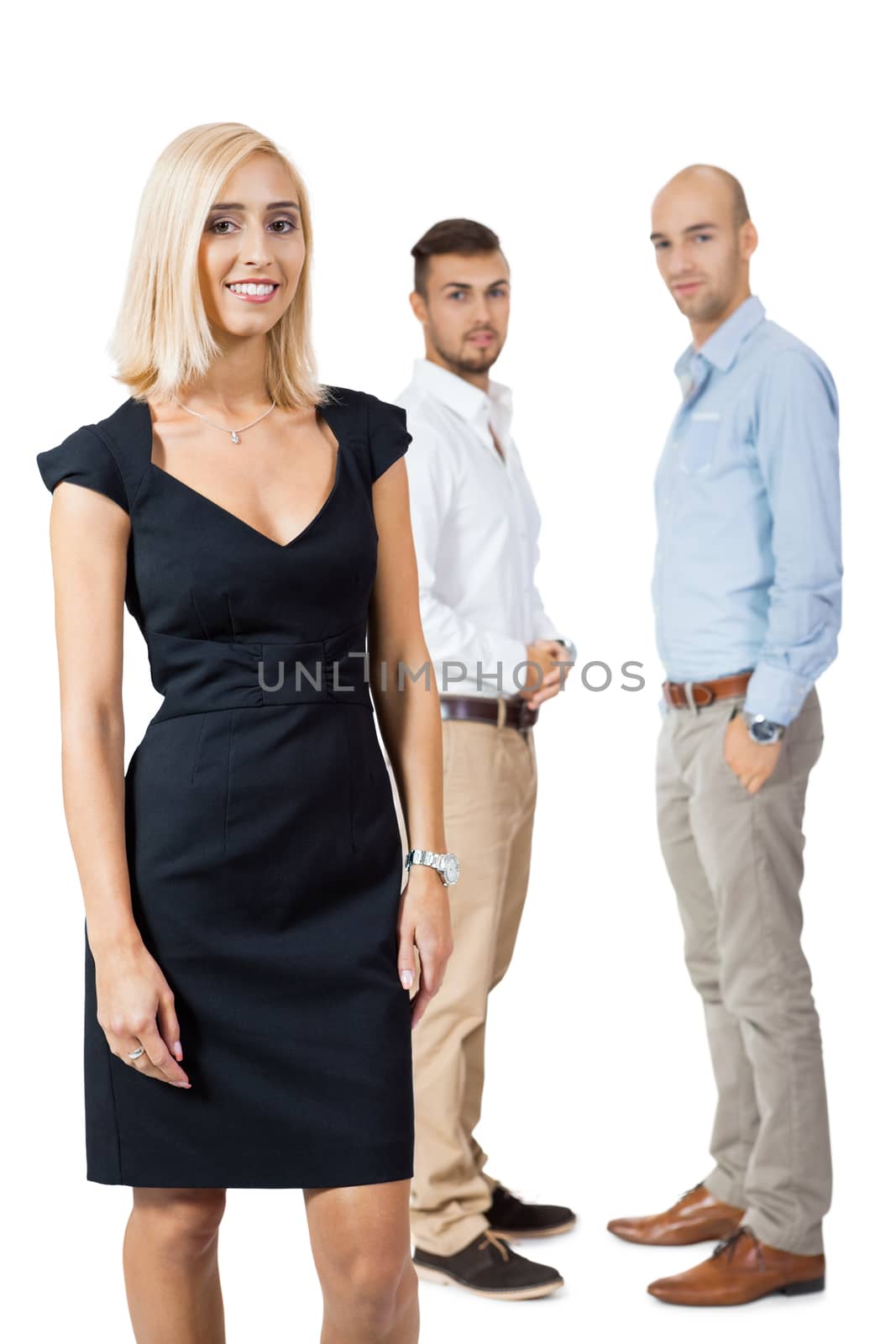 young happy business woman team in background successful isolated