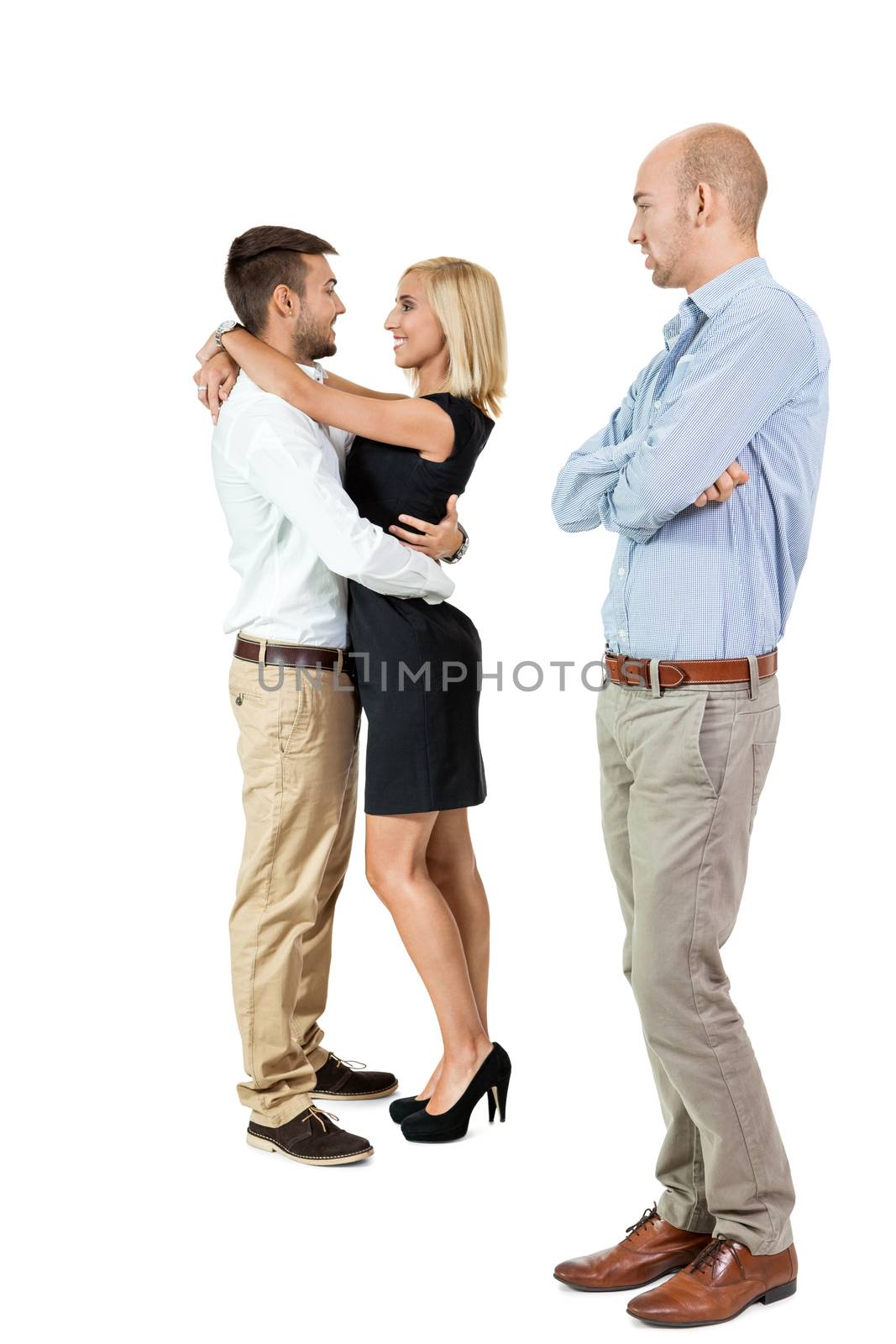 young man unhappy jealous couple behind  by juniart