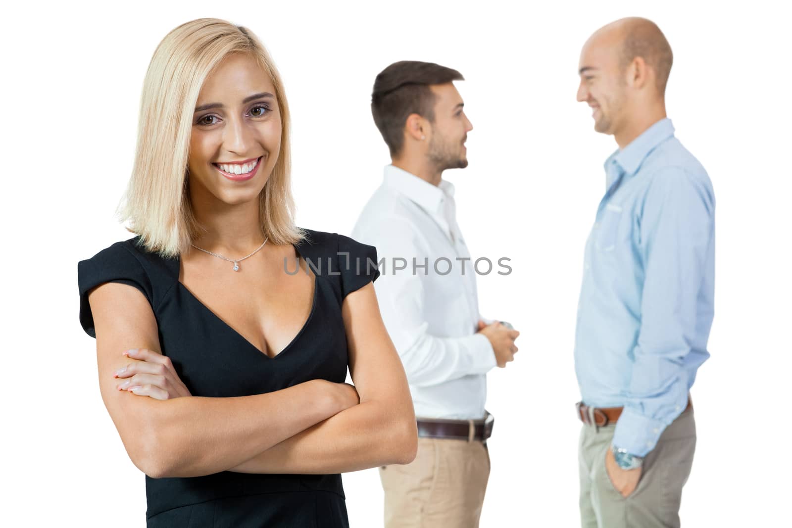 young happy business woman team in background successful isolated