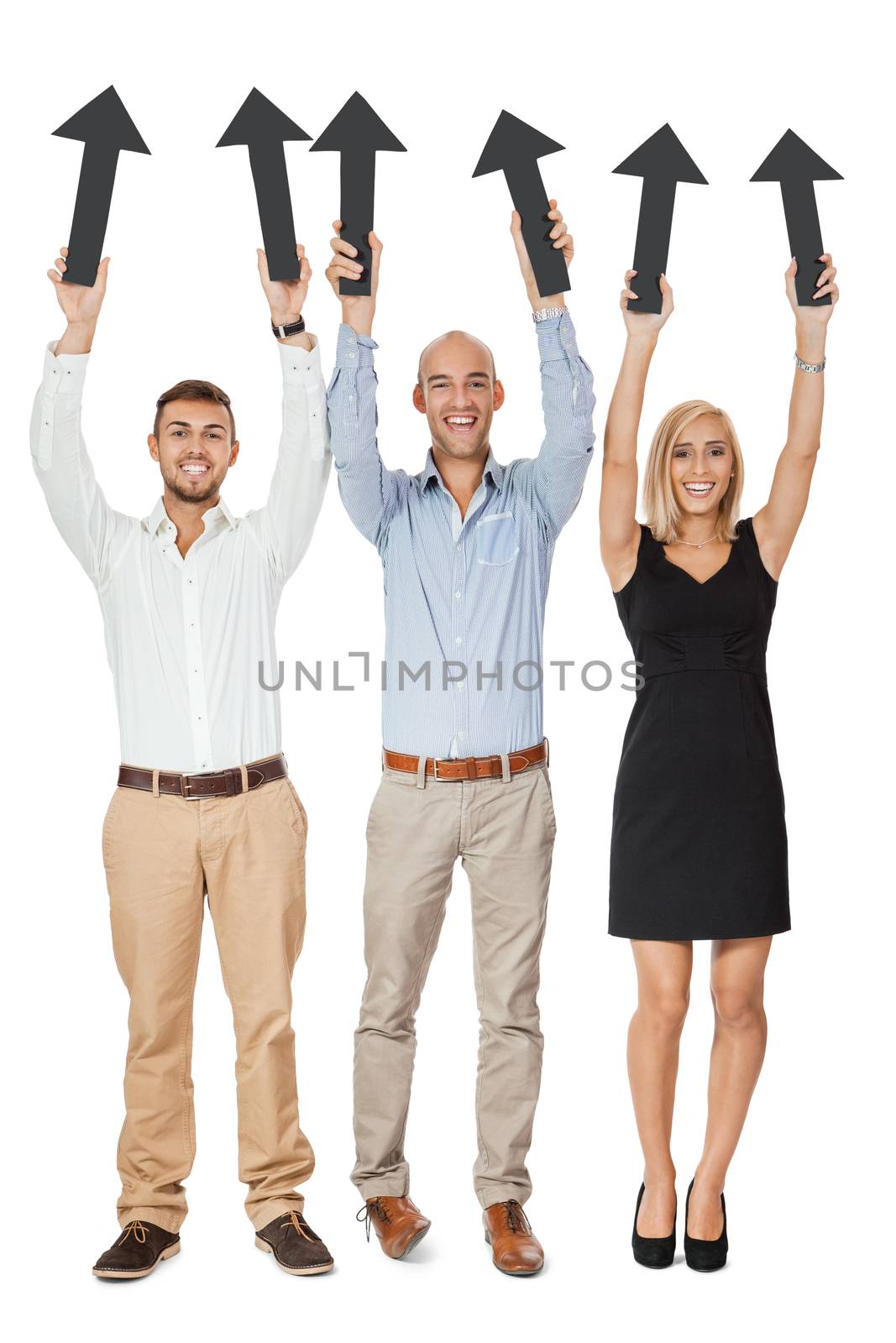 happy people showing up black arrows isolated  by juniart