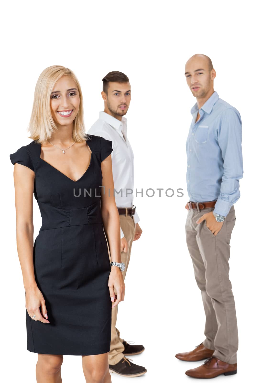 young happy business woman team in background successful isolated