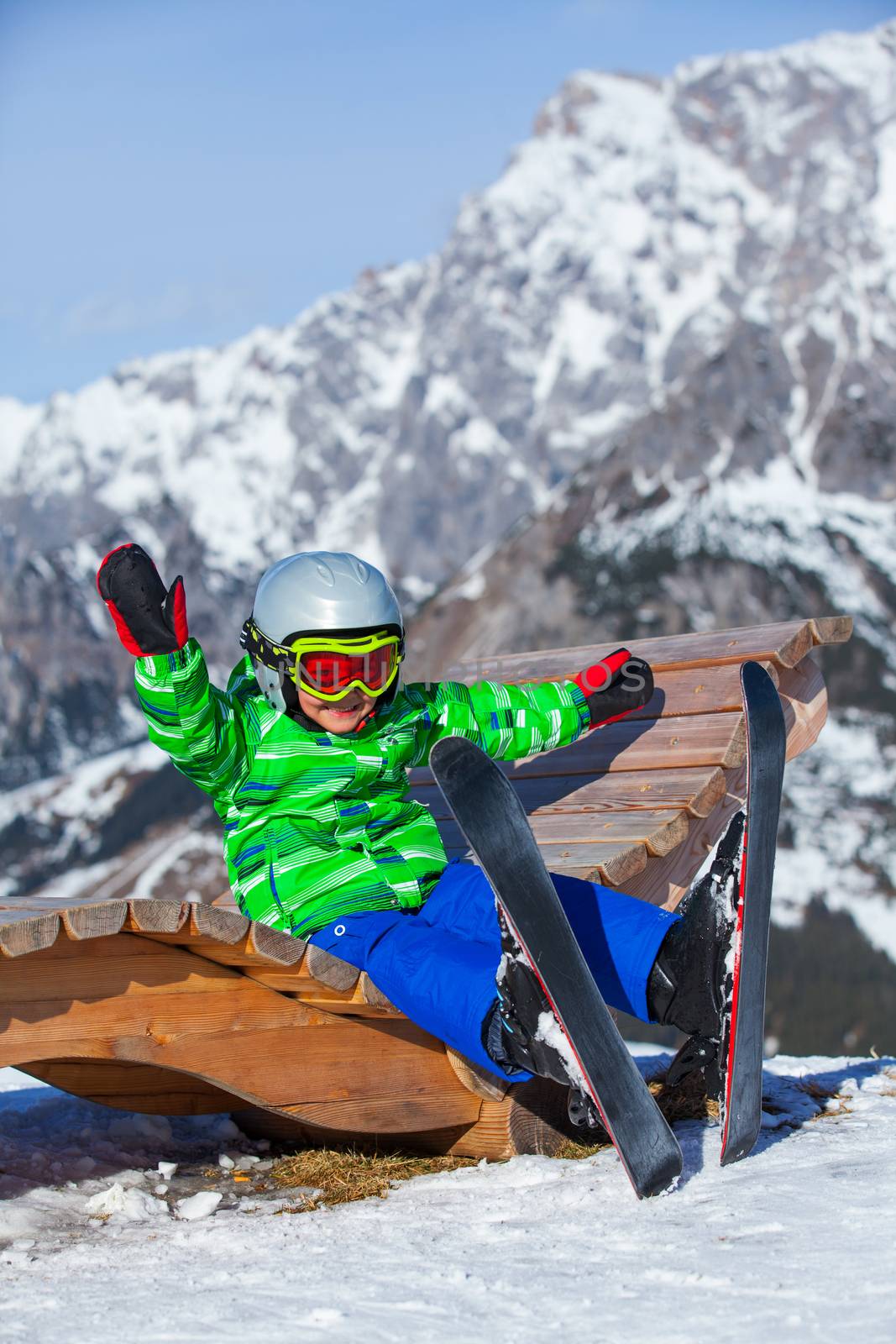 Ski, skier, winter - lovely boy has a fun on ski