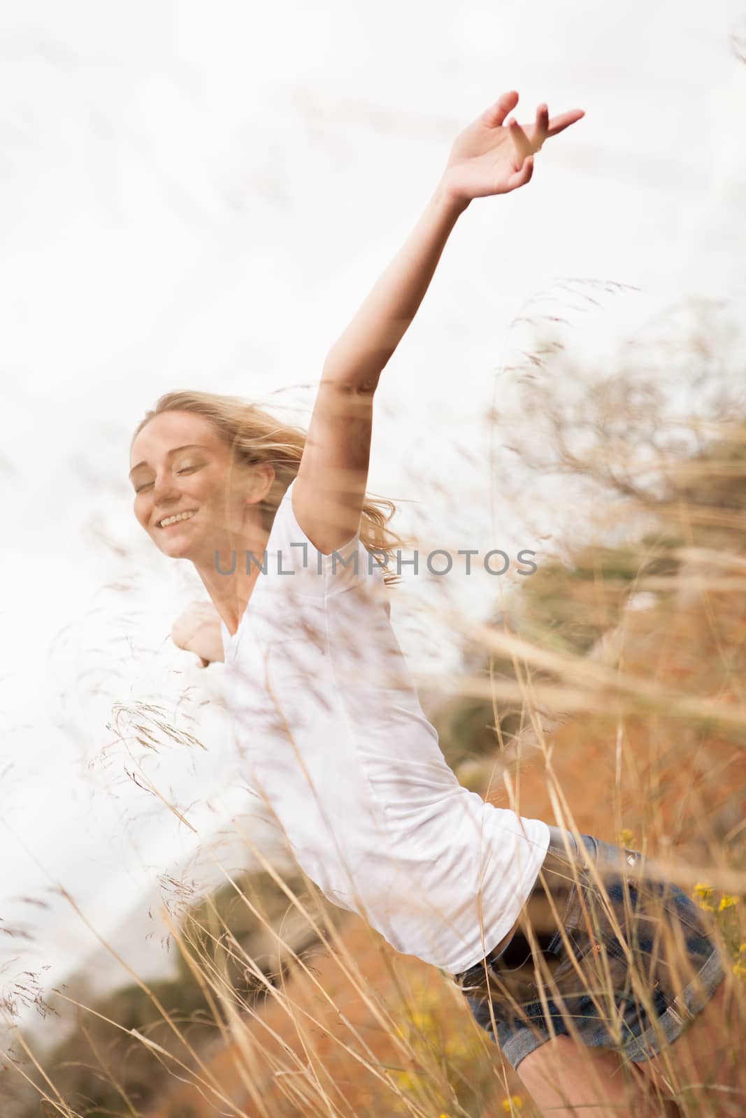 young happy attractive woman arms wide open  by juniart