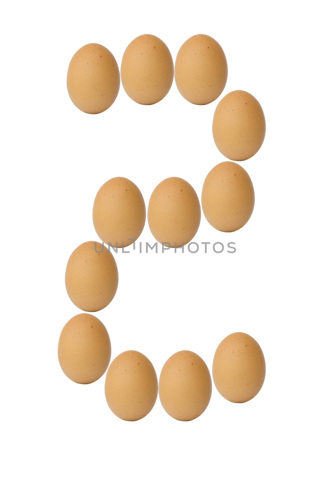 Number 0 to 9 from brown eggs alphabet isolated on white background, two