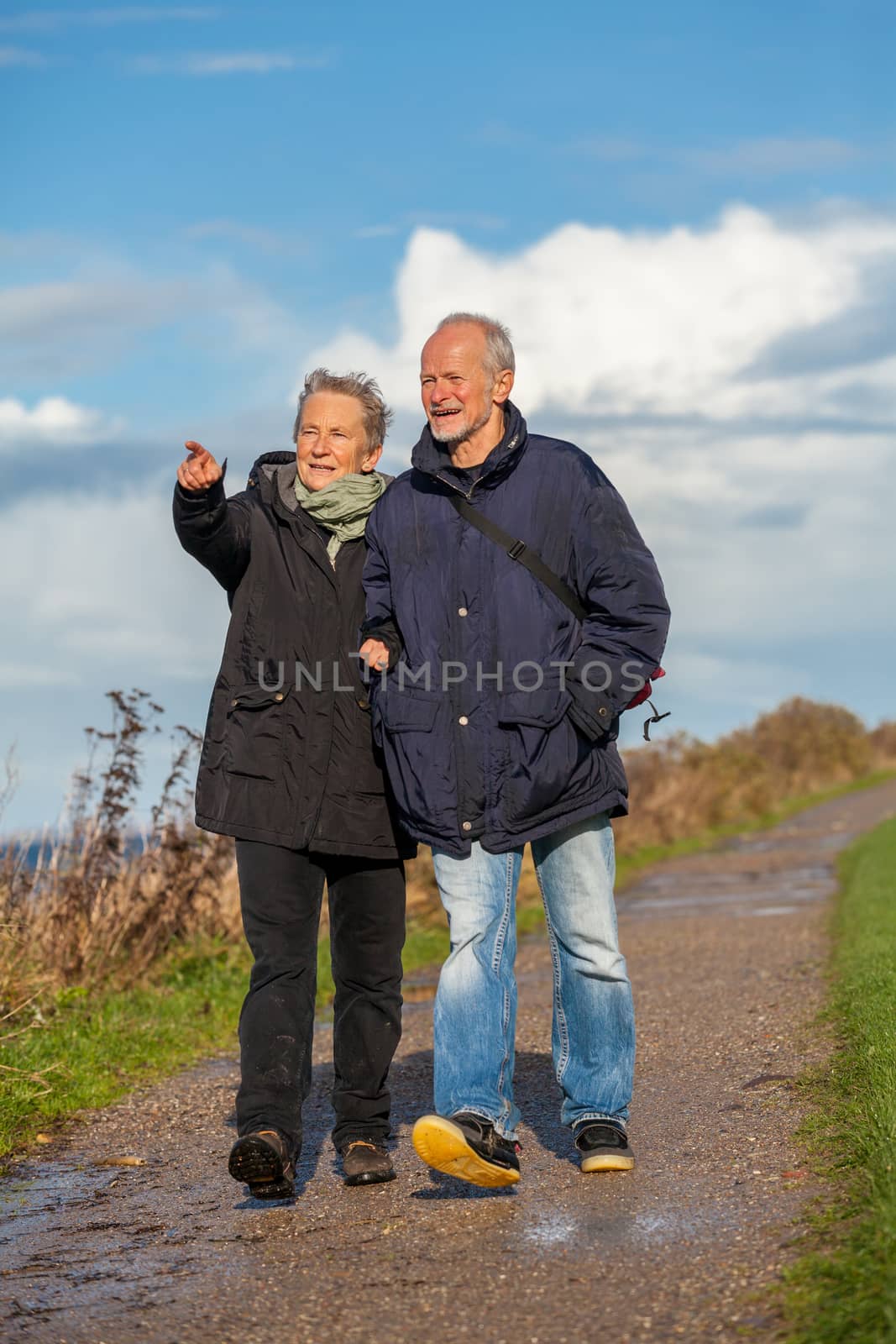 happy elderly senior couple walking on beach by juniart