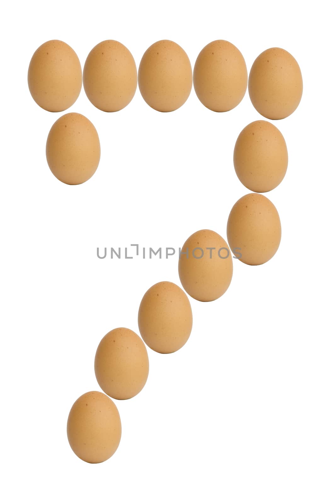 Number 0 to 9 from brown eggs alphabet isolated on white background, seven