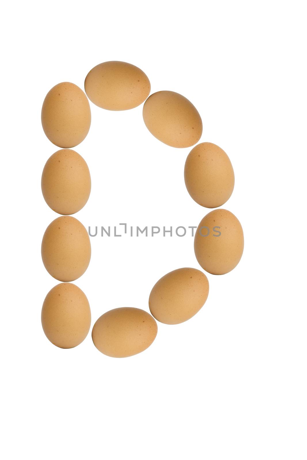 Alphabets  A to Z from brown eggs alphabet isolated on white background, D