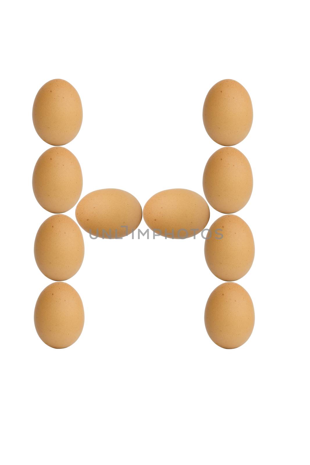Alphabets  A to Z from brown eggs alphabet isolated on white background, H