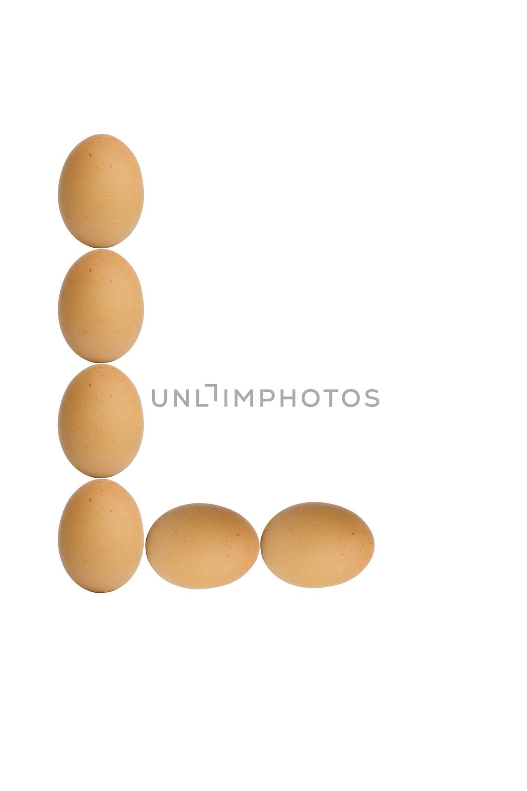 Alphabets  A to Z from brown eggs alphabet isolated on white background, L