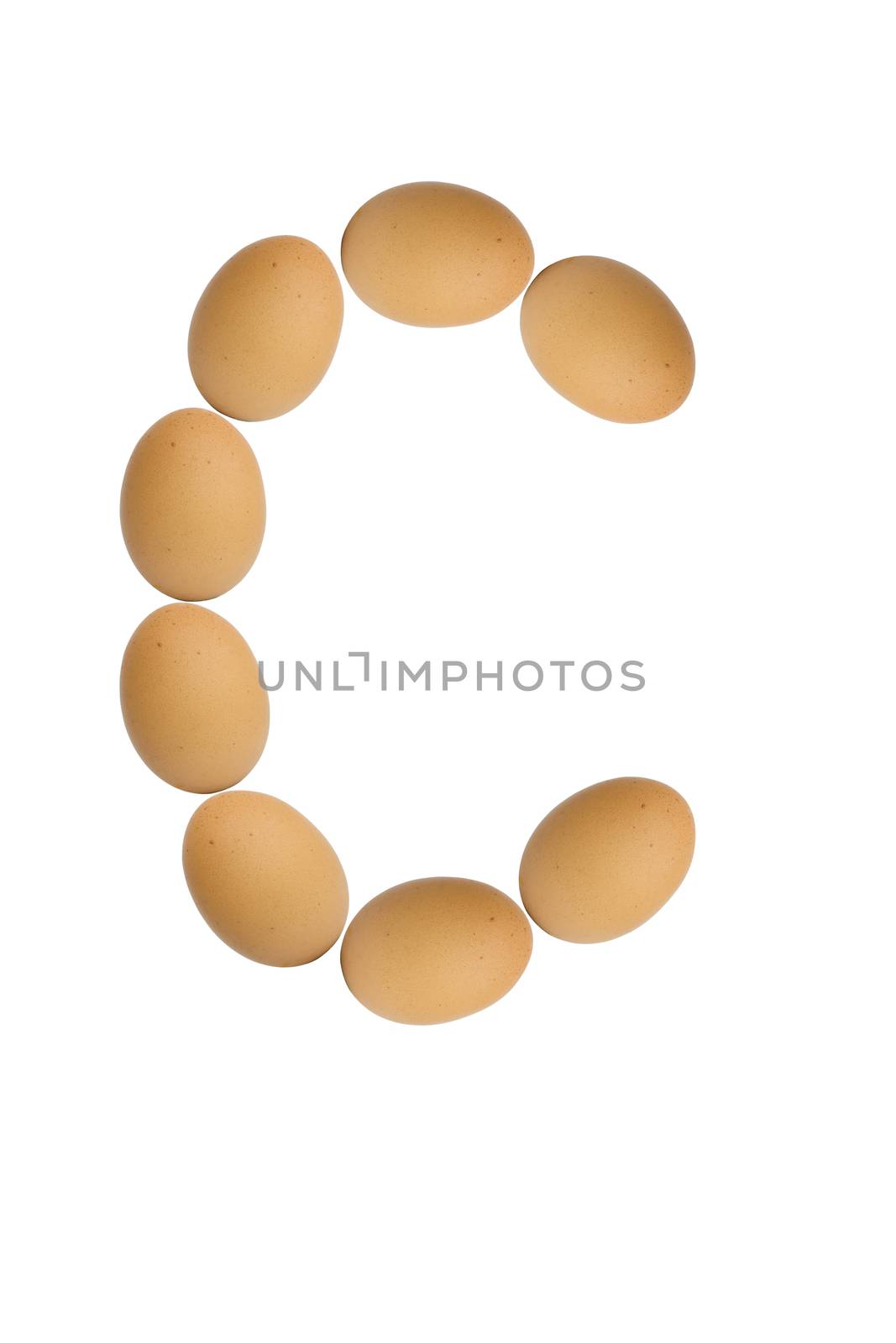 Alphabets  A to Z from brown eggs alphabet isolated on white background, C