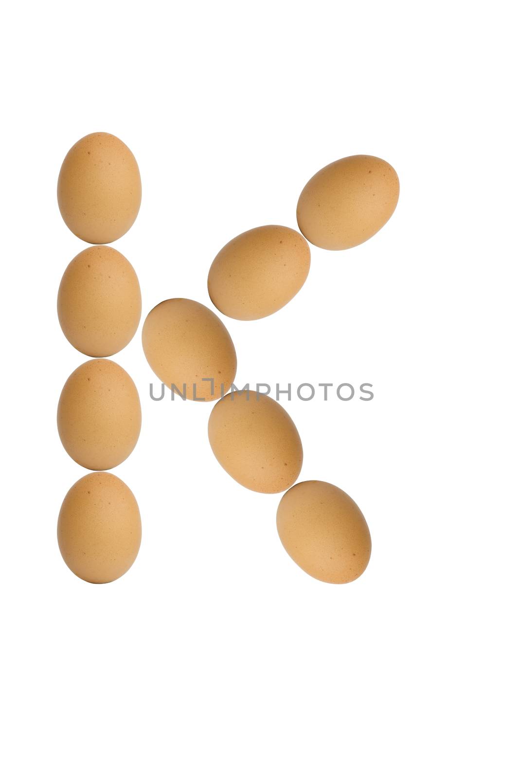 Alphabets  A to Z from brown eggs alphabet isolated on white background, K