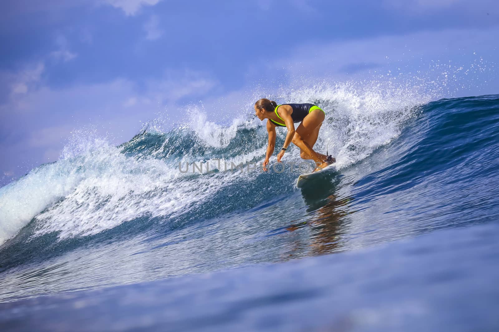 Surfer girl on Amazing Blue Wave by truphoto