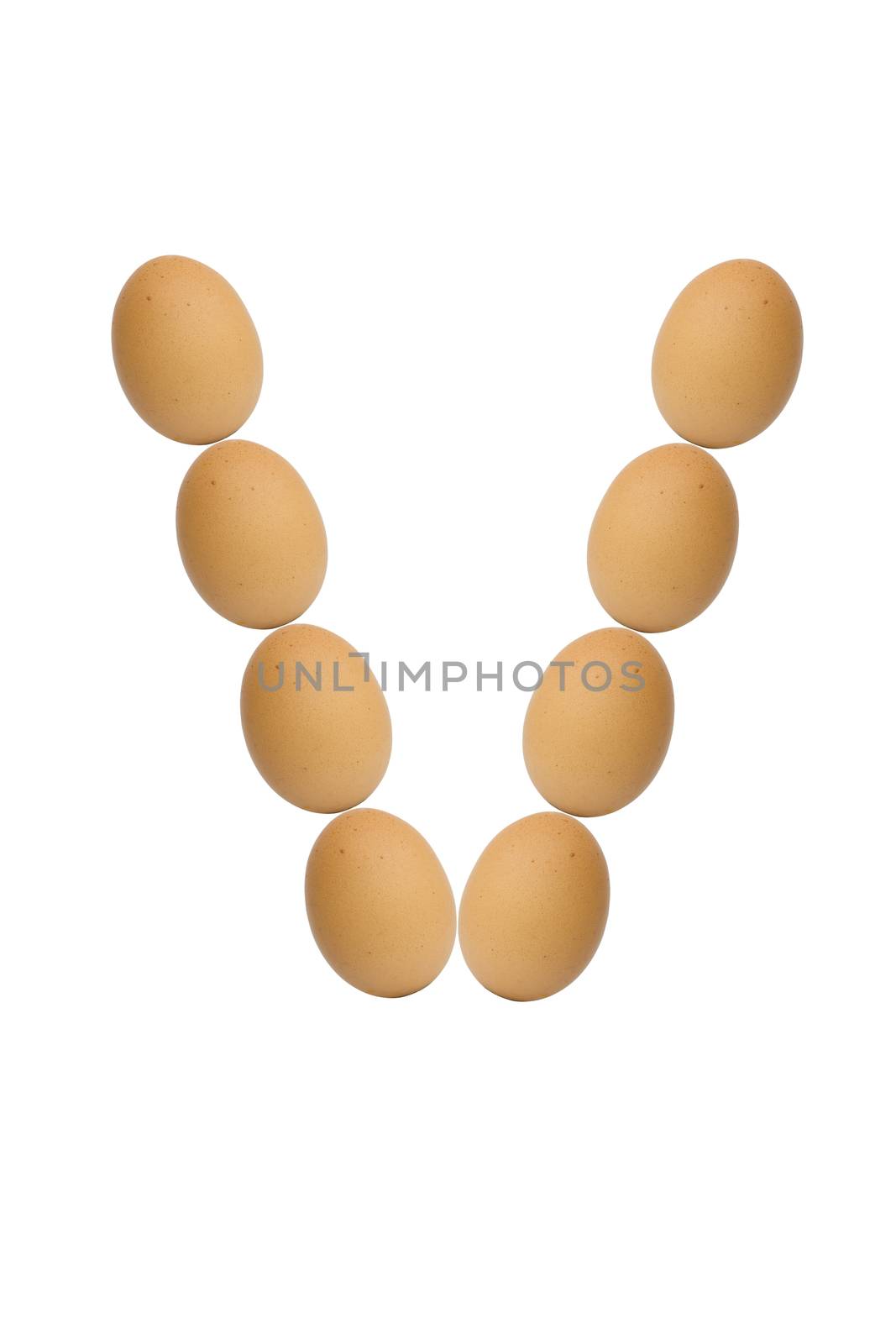 Alphabets  A to Z from brown eggs alphabet isolated on white background, V
