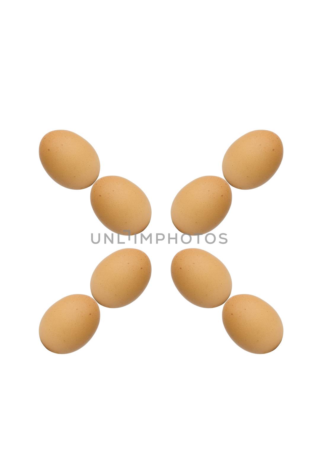 Alphabets  A to Z from brown eggs alphabet isolated on white background, X