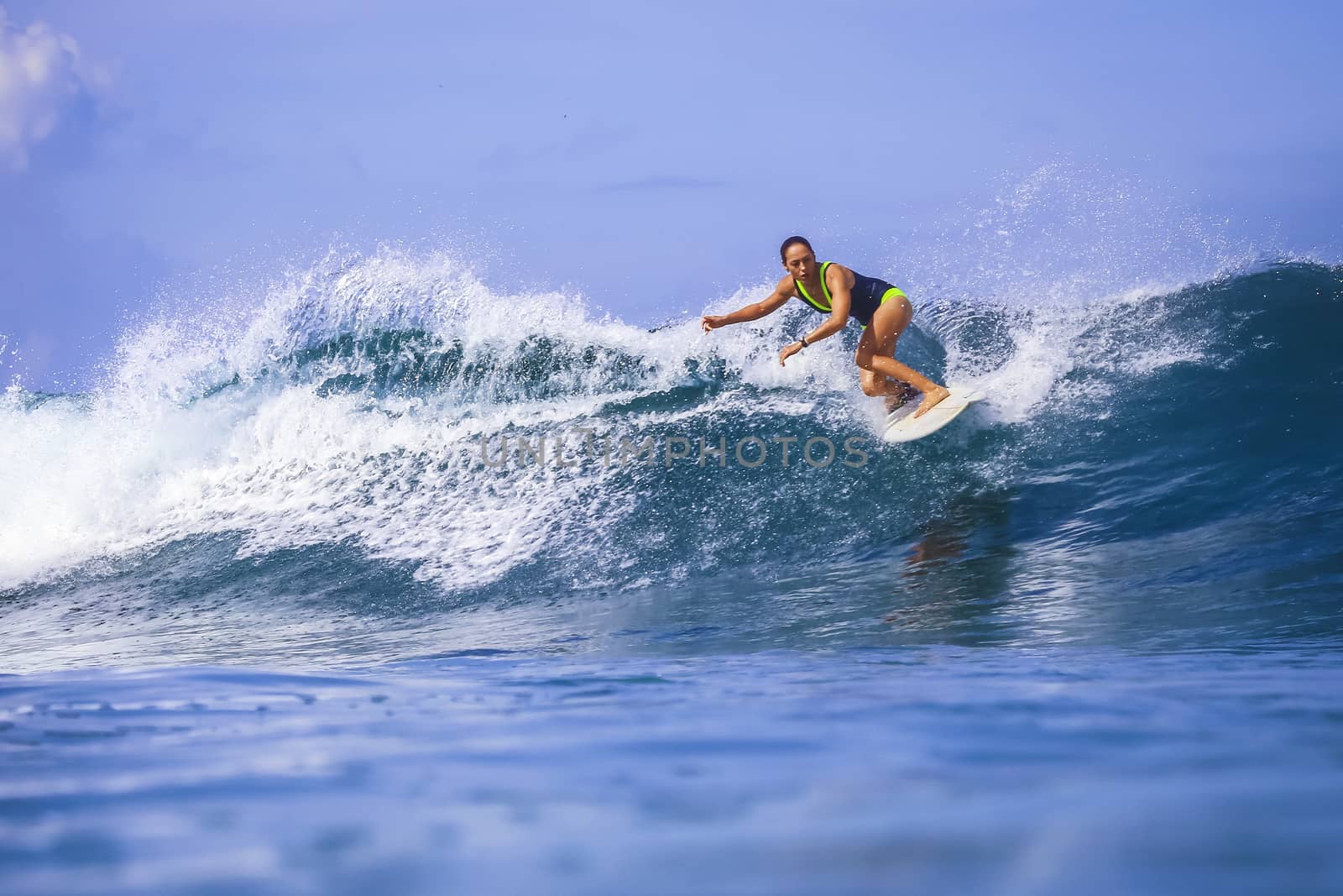 Surfer girl on Amazing Blue Wave by truphoto