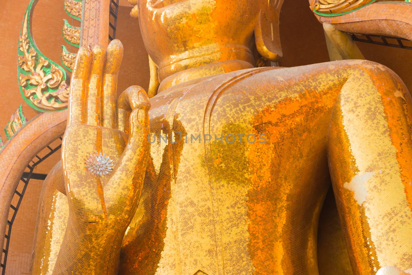 Hand of Big golden buddha statue Wat Tham Sua(Tiger Cave Temple), Kanchanaburi thailand