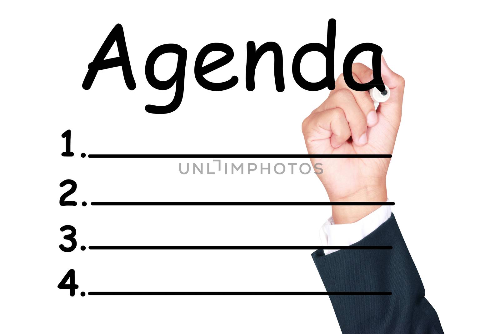 Agenda list write by businessman on white background