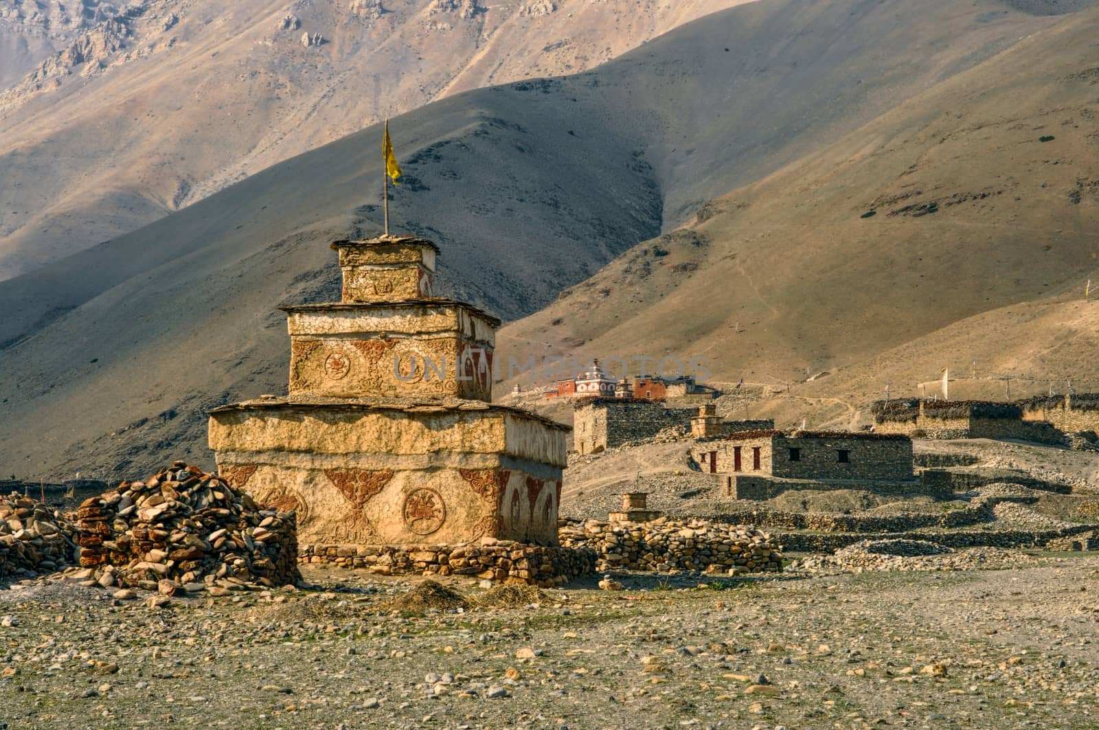 Scenic old buddhist shrine in Himalayas mountains in Nepal