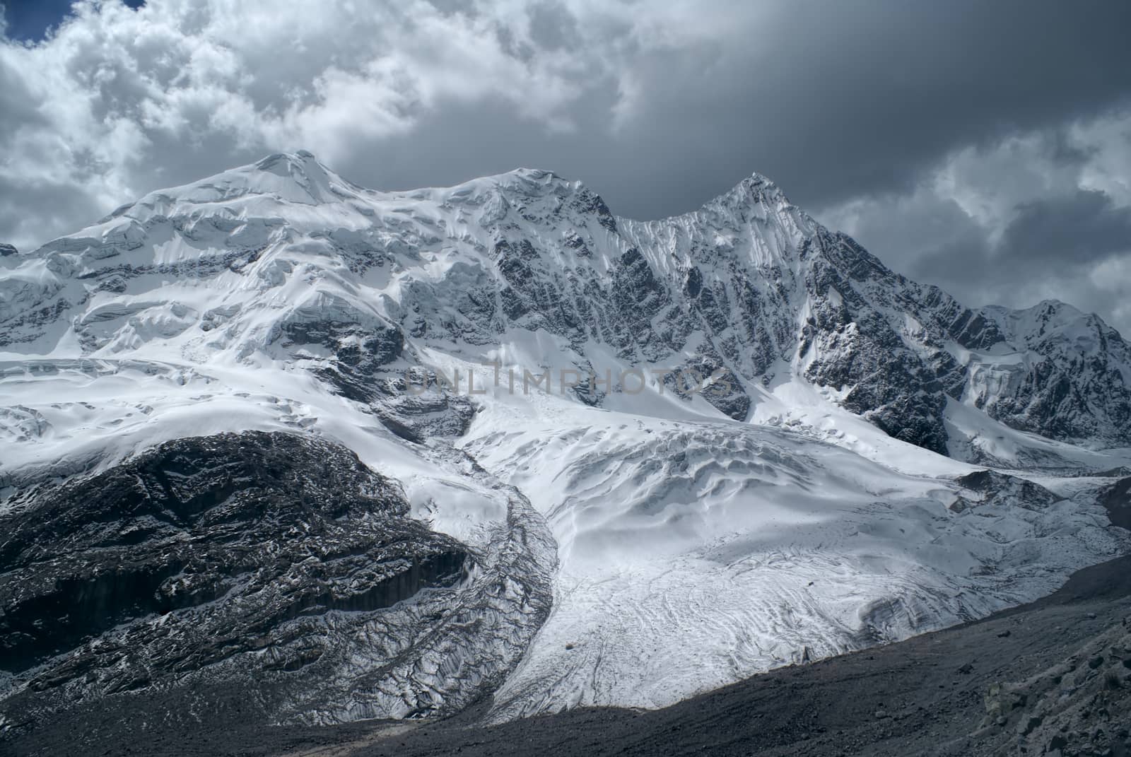 Scenic mountains and glacier in south american Andes in Peru, Ausangate