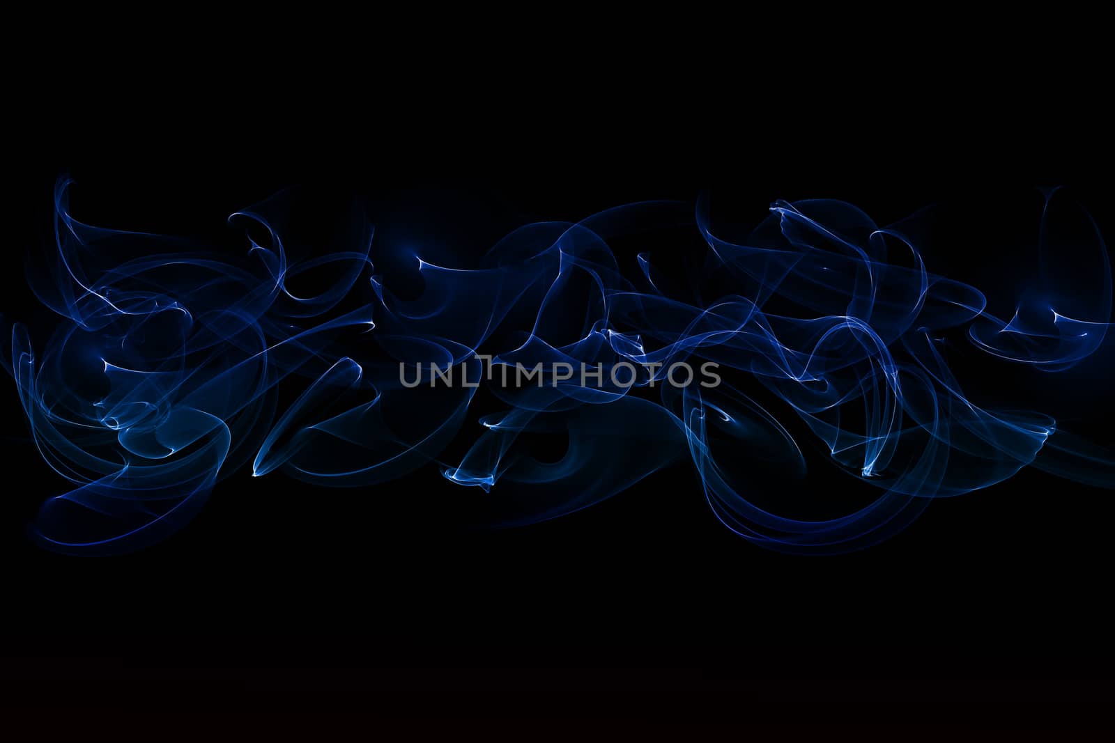 abstract blue smoke isolated on black background.