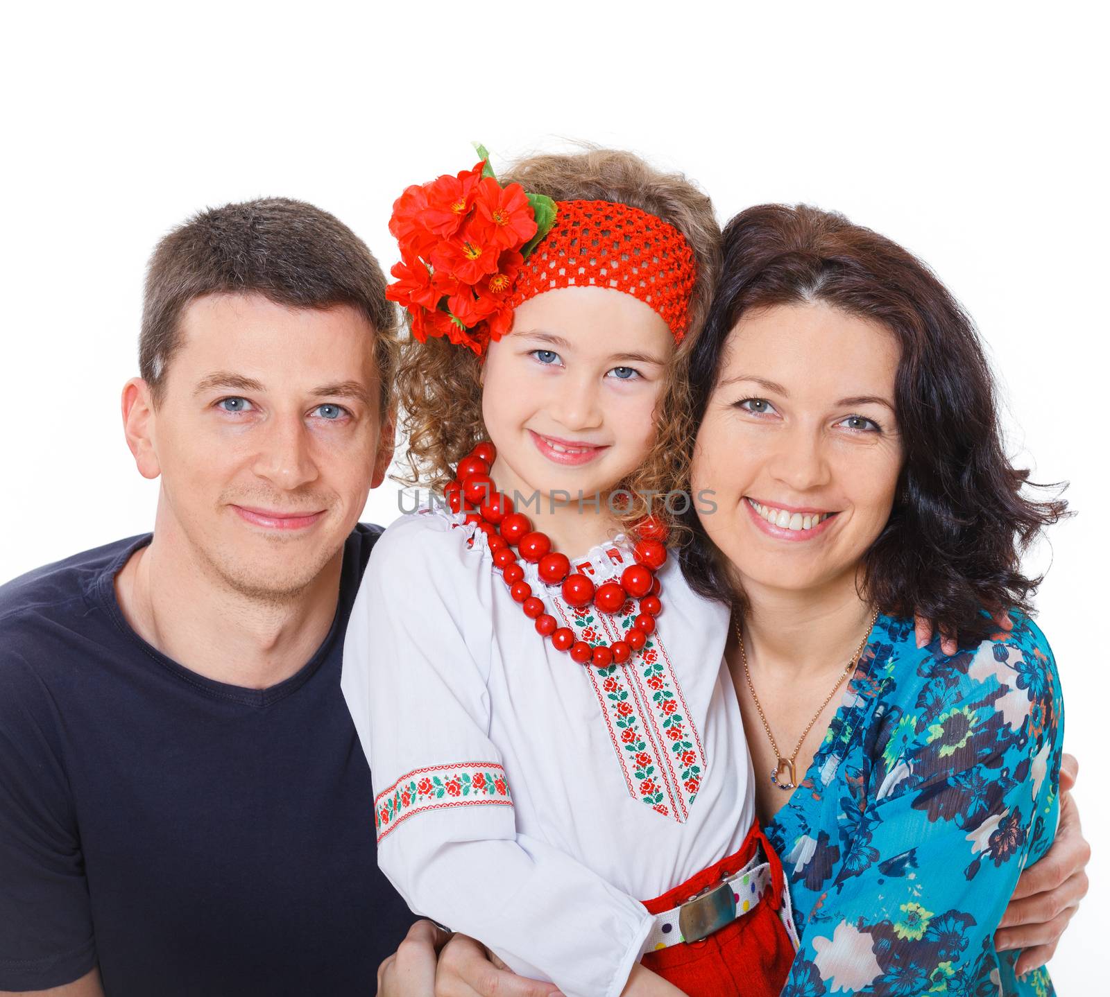 A happy family isolated on white background. 