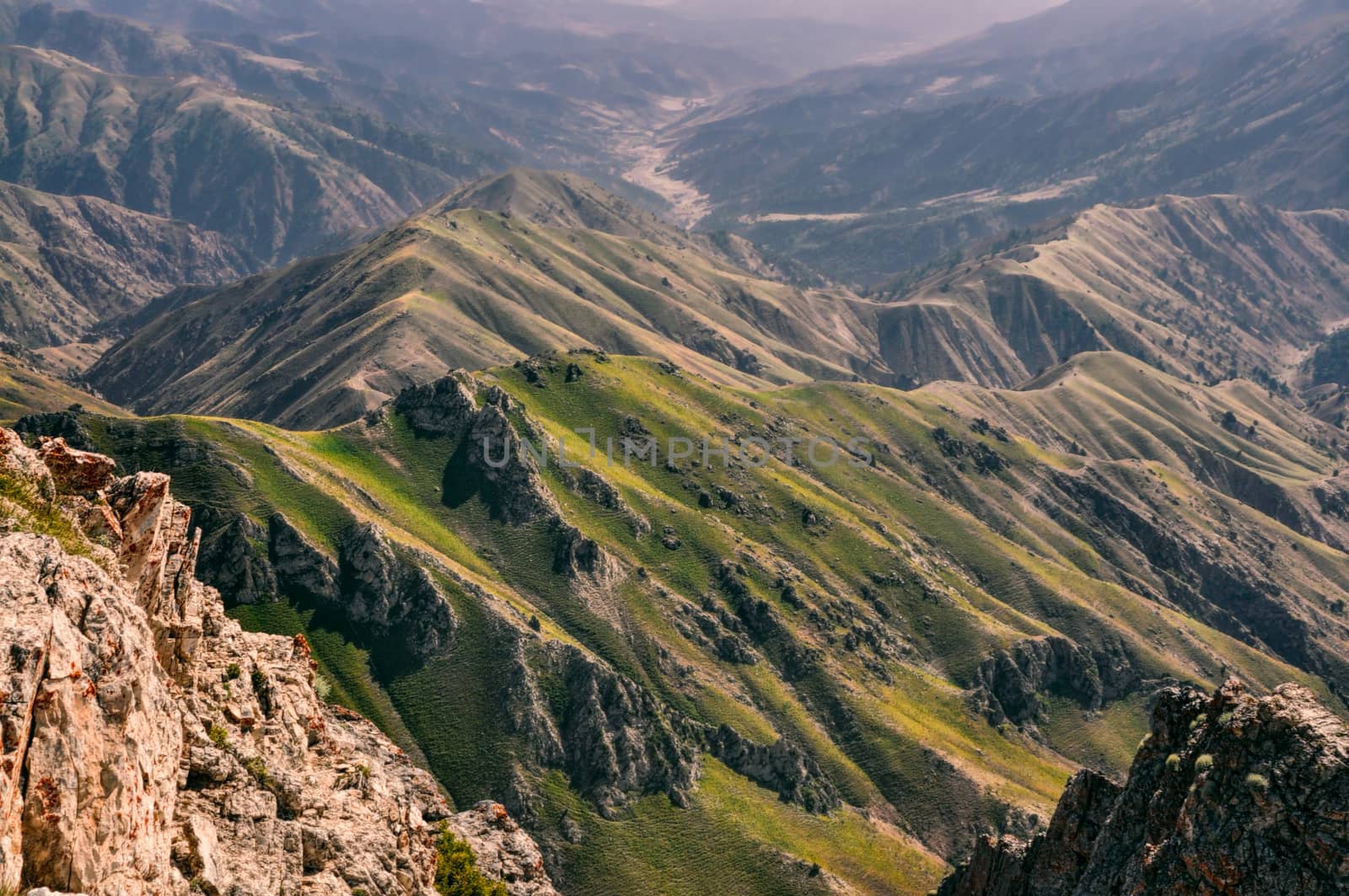 Scenic landscape of Tian Shan mountain range near Chimgan  in Uzbekistan