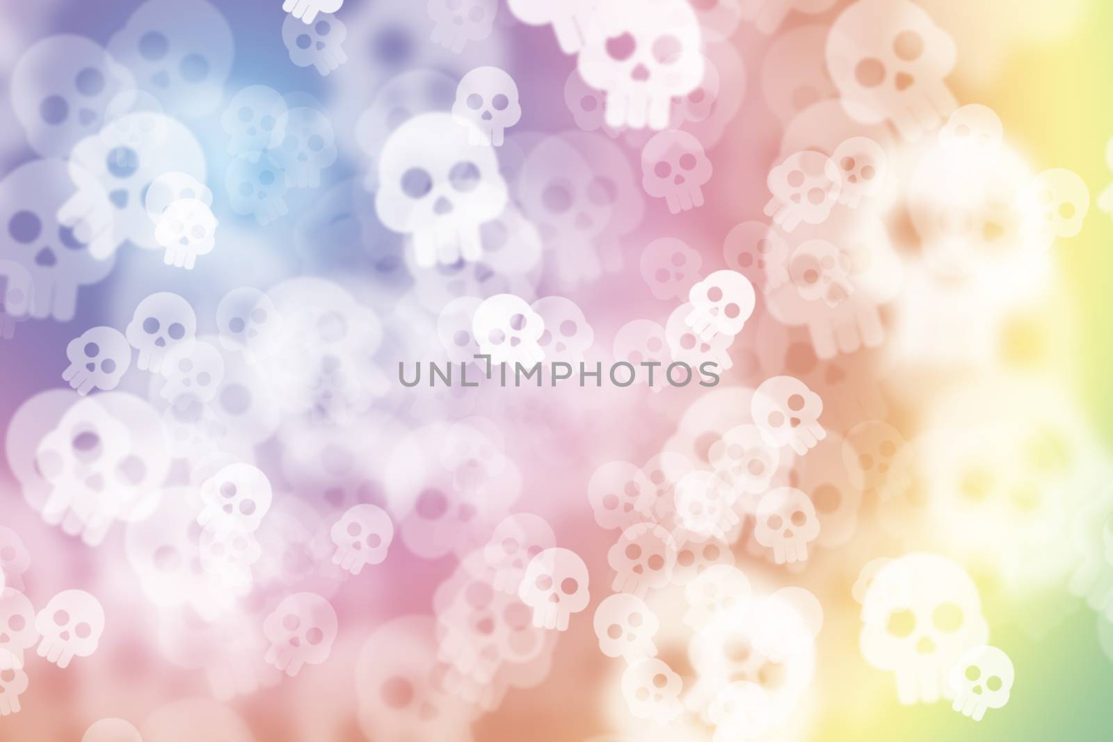 Colorful multi colored de-focused abstract photo blur, with skull