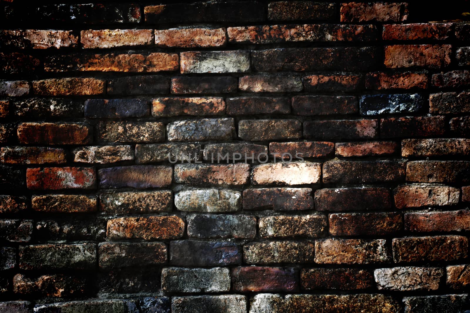 brick grunge texture, wall background, vignette