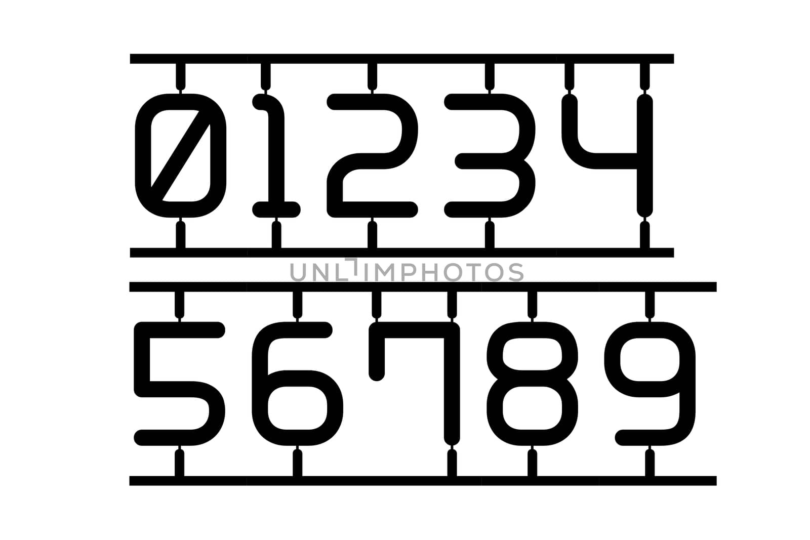 Number 0 to 9 in style of toys isolated on white background