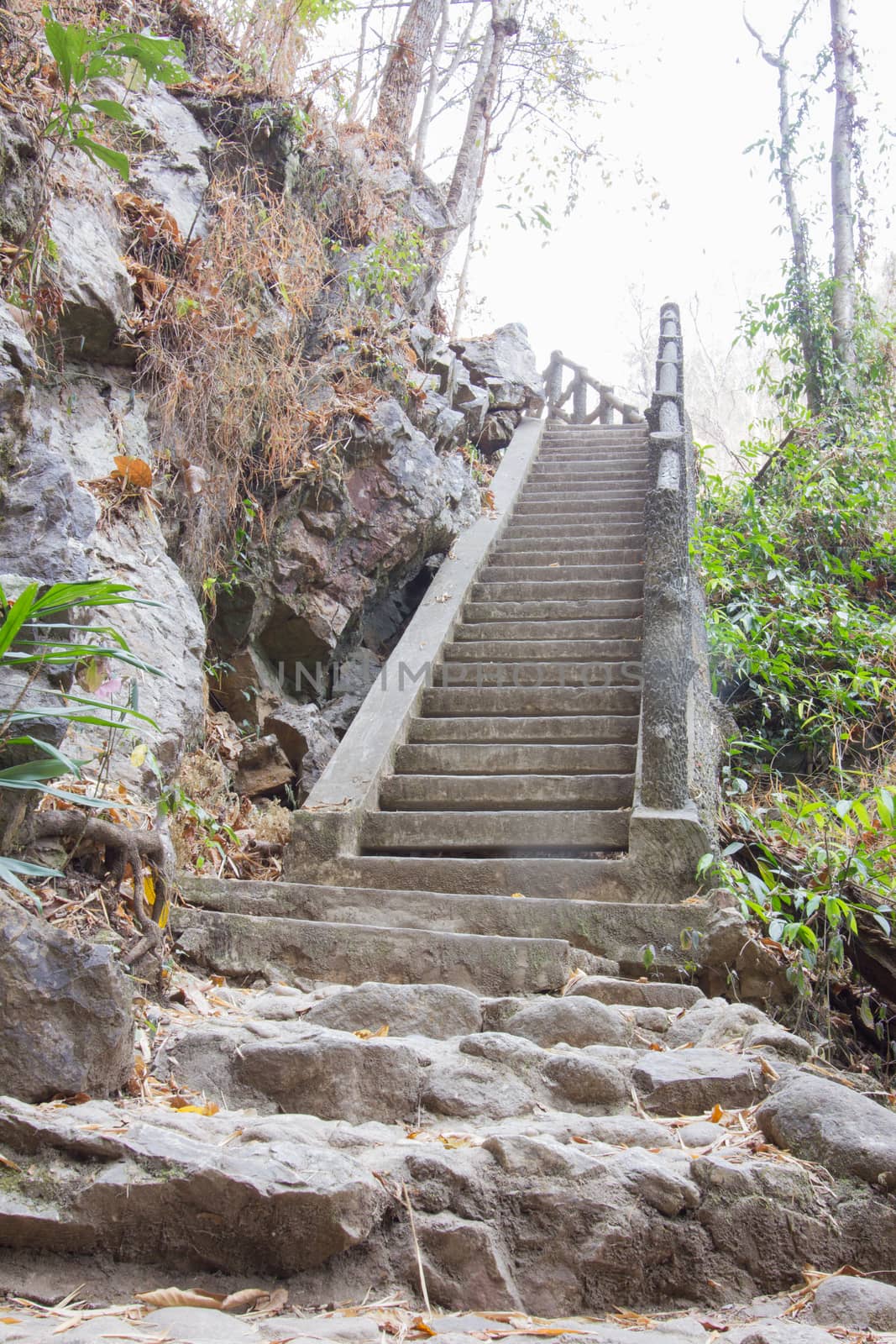 long outdoor cement steps up to the mountain